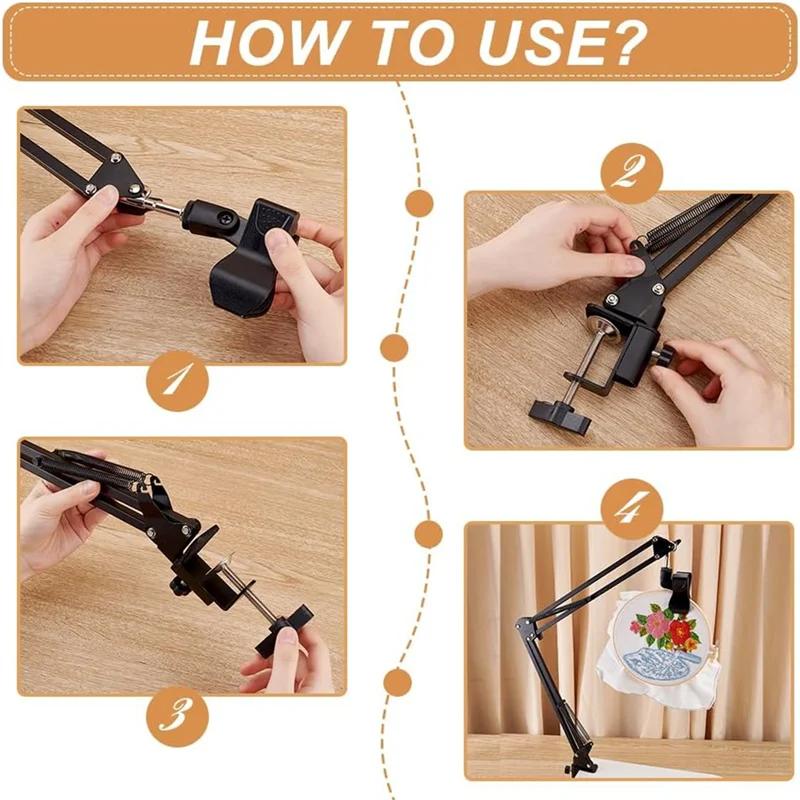 A45G-Black Embroidery Table Stand Kit 8-12Mm Hole Hand Embroidery Stand Knee Folding For Hoop