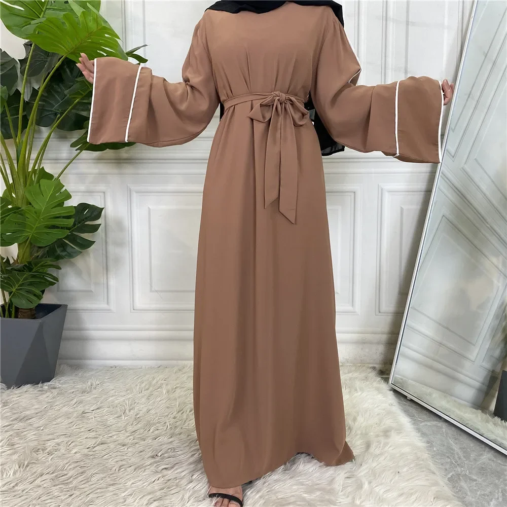 Ramadan Eid Plain Abaya Dress Turkey Muslim Hijab Robe Islamic Clothes Belt Abayas for Women Kaftan Vestidos Arabes Dubai Jilbab