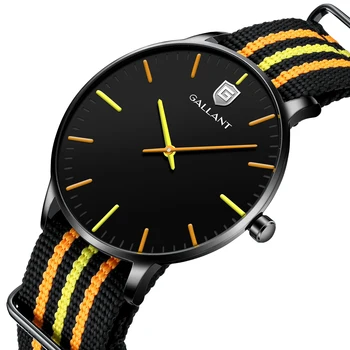 남성용 쿼츠 시계, 나일론 슬립 스루 스트랩 시계, 미니멀리스트 방수 시계, 십대 선물