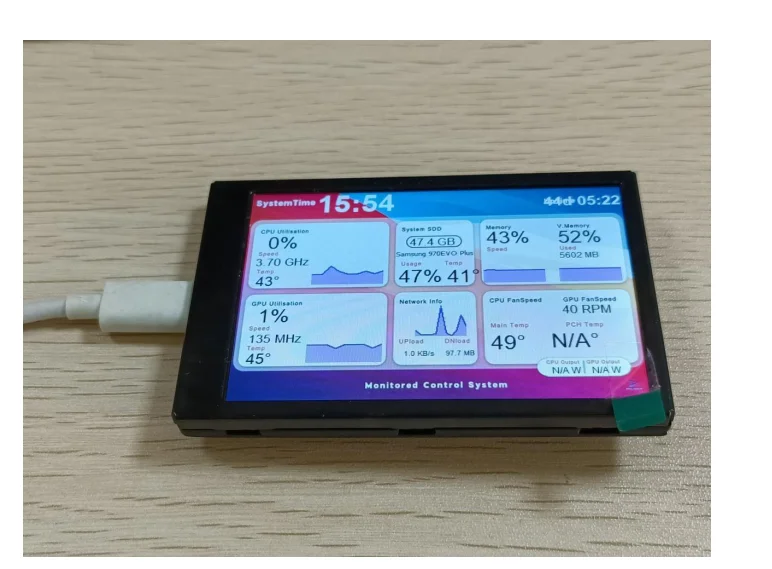 3.5 Inch Type-C Secondary Screen AIDA64 LCD Display CPU GPU RAM Monitoring Optio