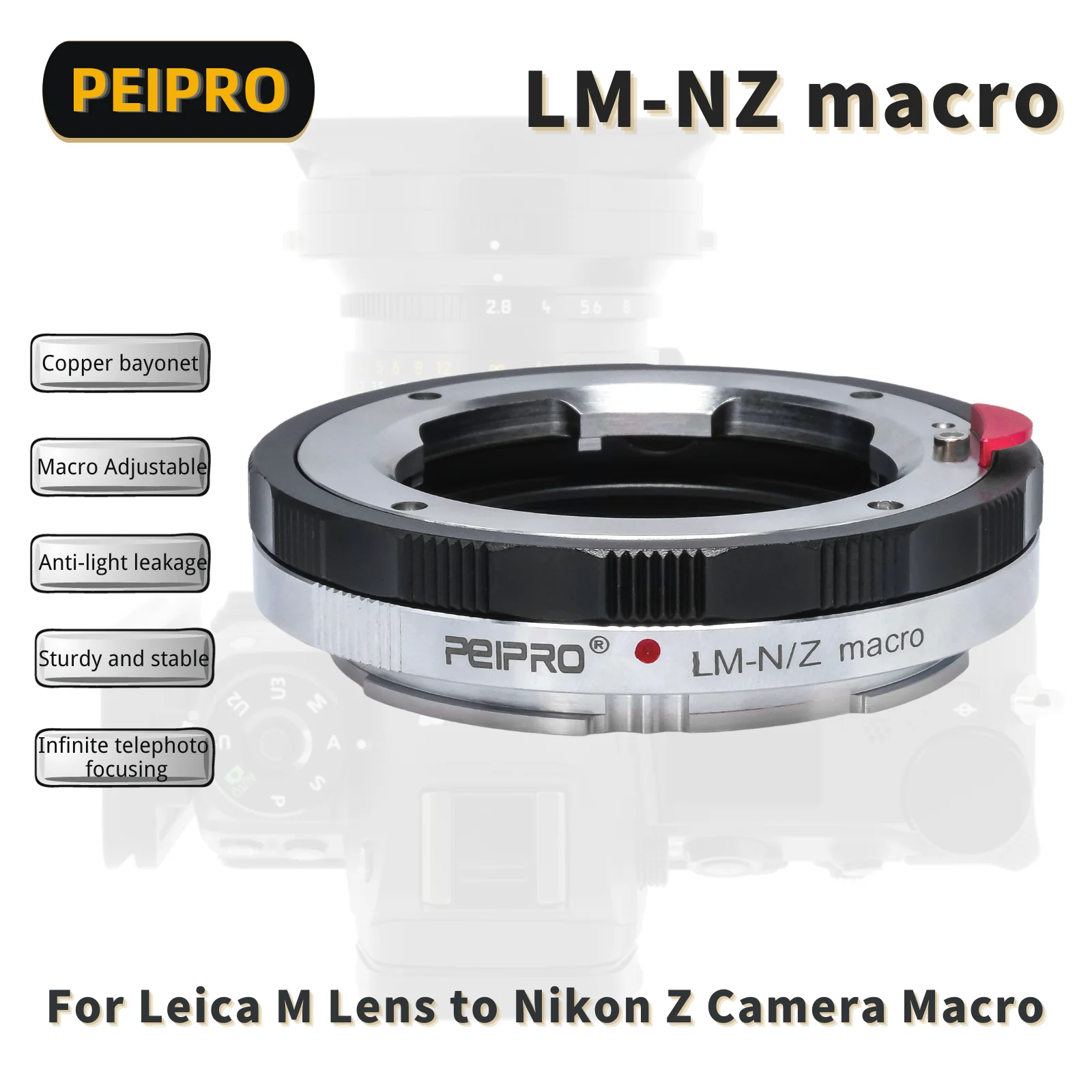 Adattatore Macro Peipro Lm-Nz Compatibile Con L'Obiettivo Leica M Per Fotocamere Nikon Z Mount Close Focus Per Fotocamere Nikon Z6/Z7/Z8