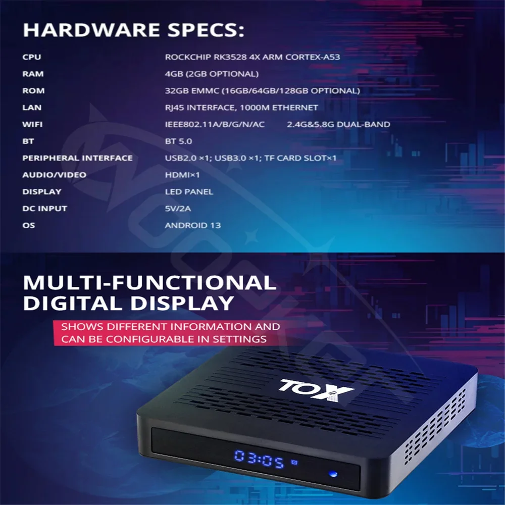 Woopker TOX4 Smart TV box RK3528 Android 13 4GB 32GB BT5.0 AV1 1000M LAN 2.4G 5.8G Dual Wifi 4K Multimedia Player Set Top Box