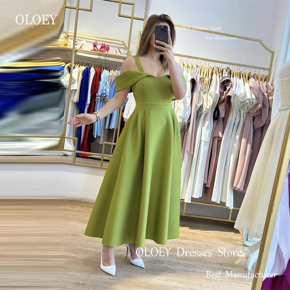 

OLOEY Off the Shoulder Dusty Pink A Line Evening Party Dresses Straps Off Shoulder Ankle Length Prom Gowns Formal Event Dress
