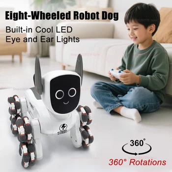 Eight-Wheel RC Mechanical Dog with Light 2.4G 4WD Remote Control 360° Rotation One-Key Demo Music Toy for Kids and Pets Lovers