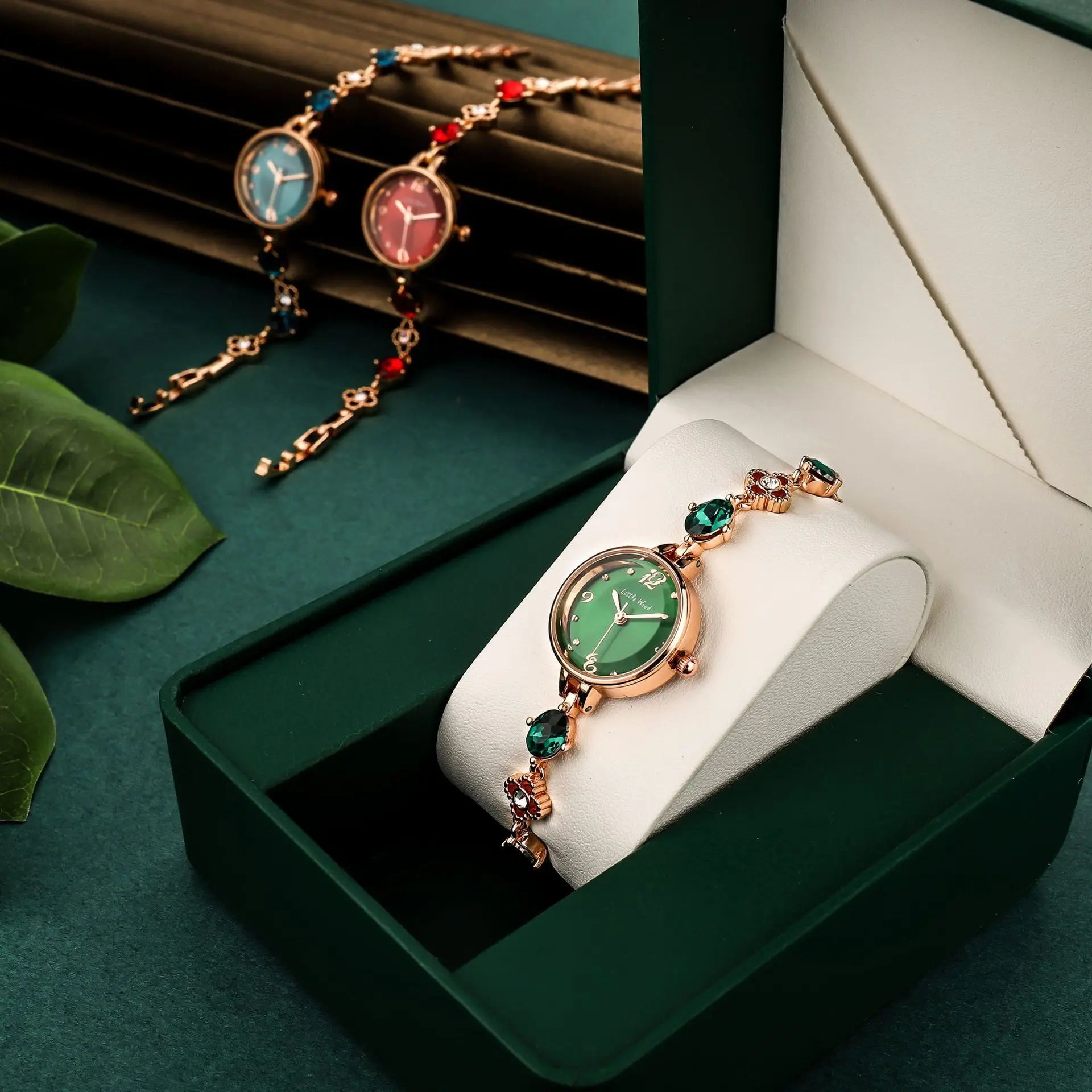 UTHAI L59 Women's Fashion Quartz Small Green Waterproof Bracelet Watch Ladies Jade Wristwatch Clock