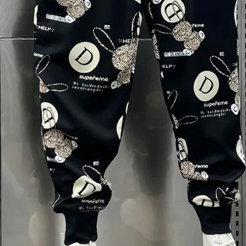 Summer New Fashion Elastic Waist Haren Pants Man High Street Y2K Letter Printing Pockets Patchwork Drawstring All-match Trousers
