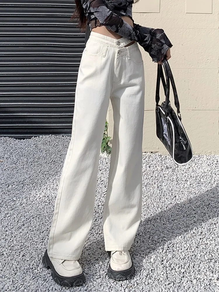 

ZHISILAO Новые бежевые прямые джинсы с высокой талией женские повседневные свободные широкие длинные джинсовые брюки уличная одежда 2024