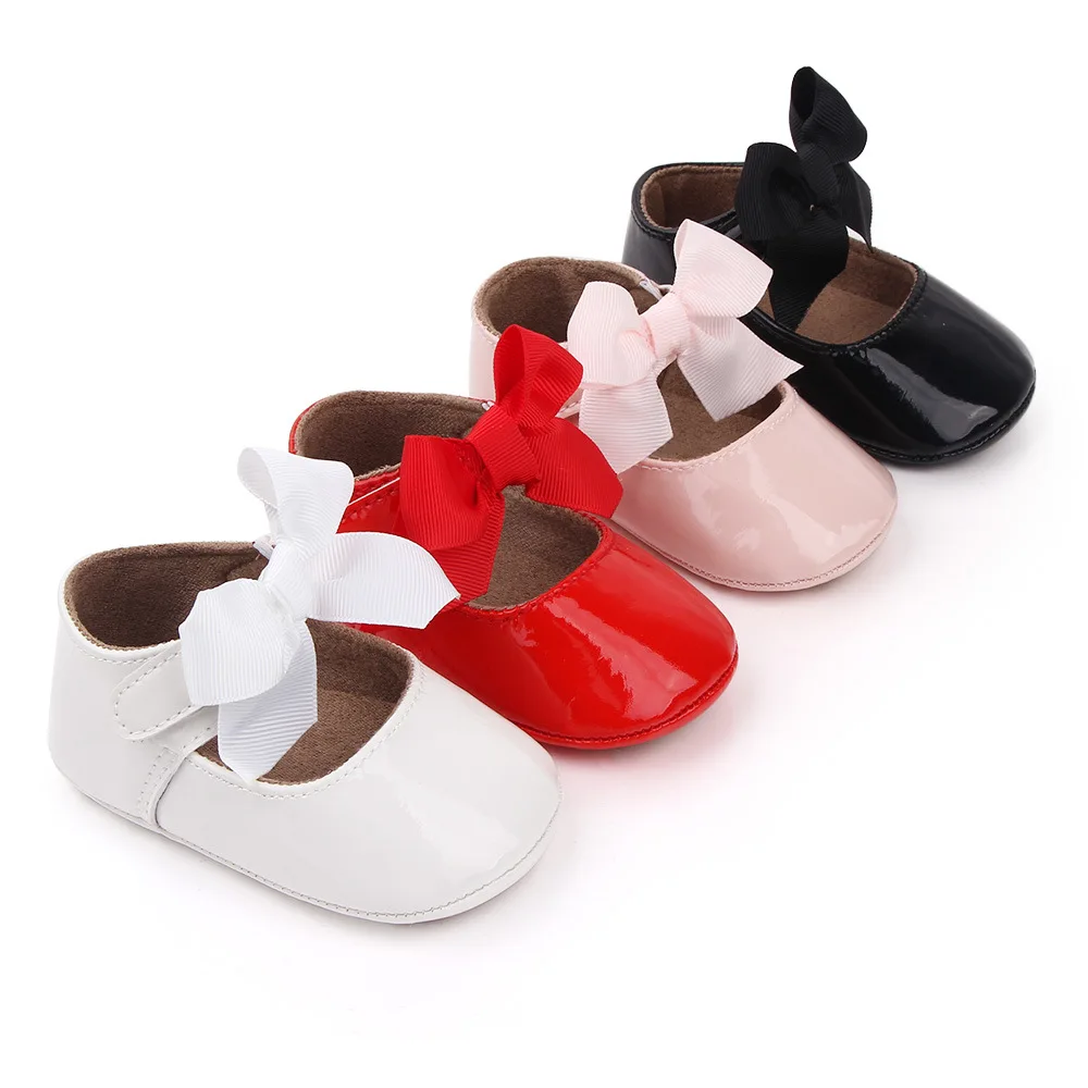PU Princess Baby Girl Shoes for Newborn for Birth Big Bow Wedding Shoes