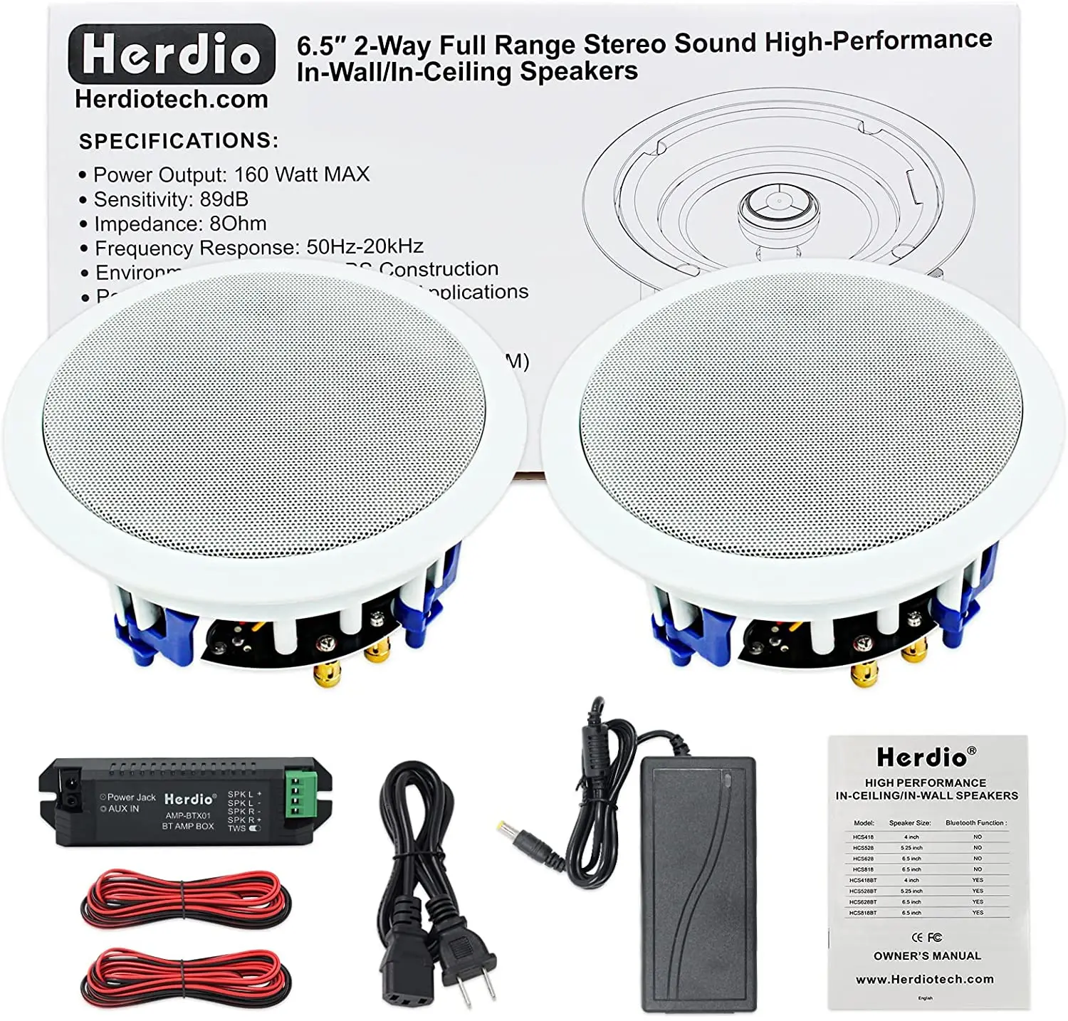 Herdio 블루투스 천장 스피커, 가정용 욕실, 주방, 사무실용 벽 스피커, 양방향 플러시 마운트, 6.5 인치, 320W 