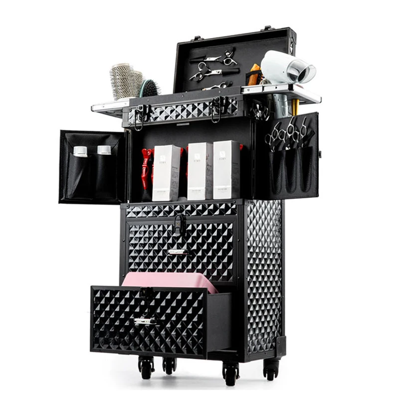 Multi-layer Beauty Tattoo Salons Trolley Cosmetic Luggage Large Professional Hairdressing Trolley Suitcase Travel Makeup Toolbox