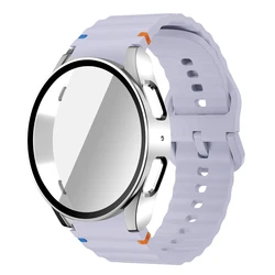 Deluxe Silicone Band with Tempered Glass Protector & Case for Galaxy Watch 7 44mm (Official Purple S)