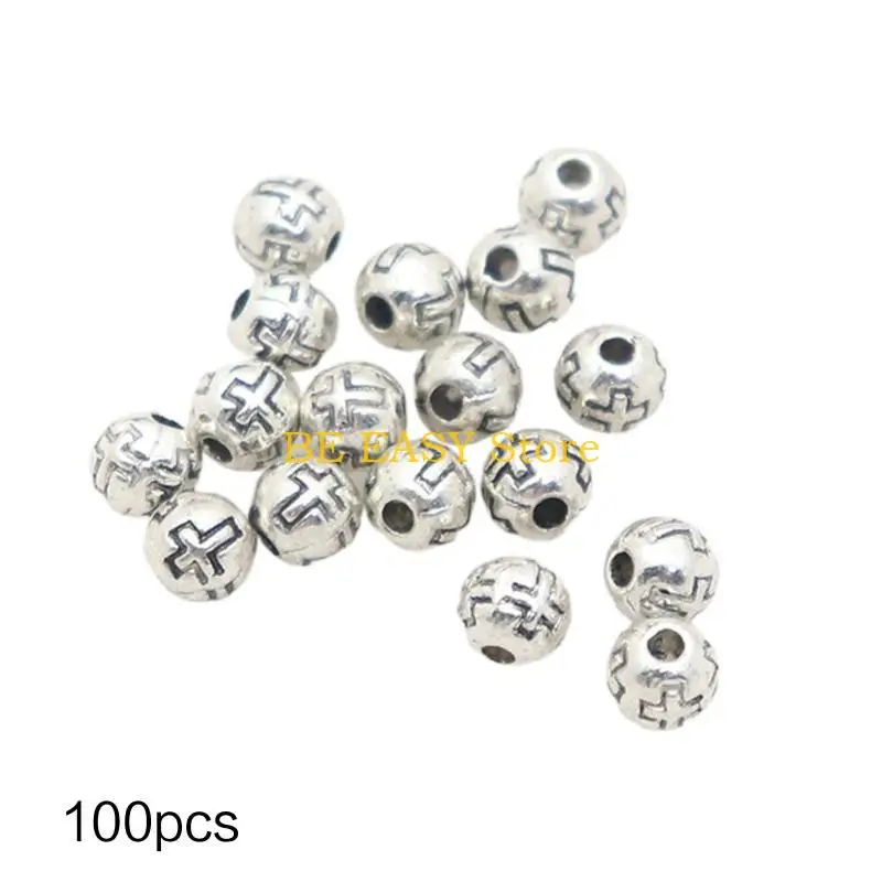 E28F 100pcs 팔찌, 목걸이, 귀걸이, 보석을위한 십자가 둥근 구슬 편리한 ..