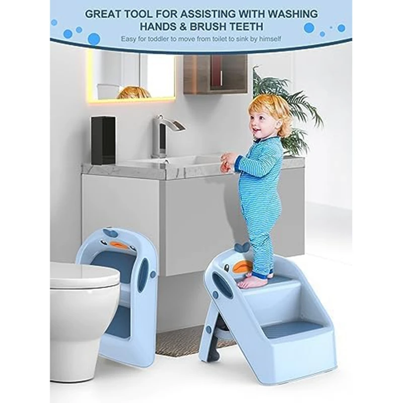 

Toddler Step Stool Bathroom Sink Blue Toilet Potty Training Child Kitchen Helper Plastic Ladder