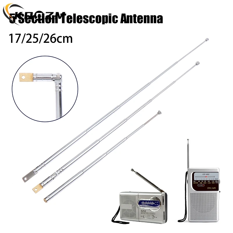 

17/25cm 5 Section Metal Full-Channel Am Fm Radio Antenna Telescopic Antenna Rotating Antenna Aerial M2.5