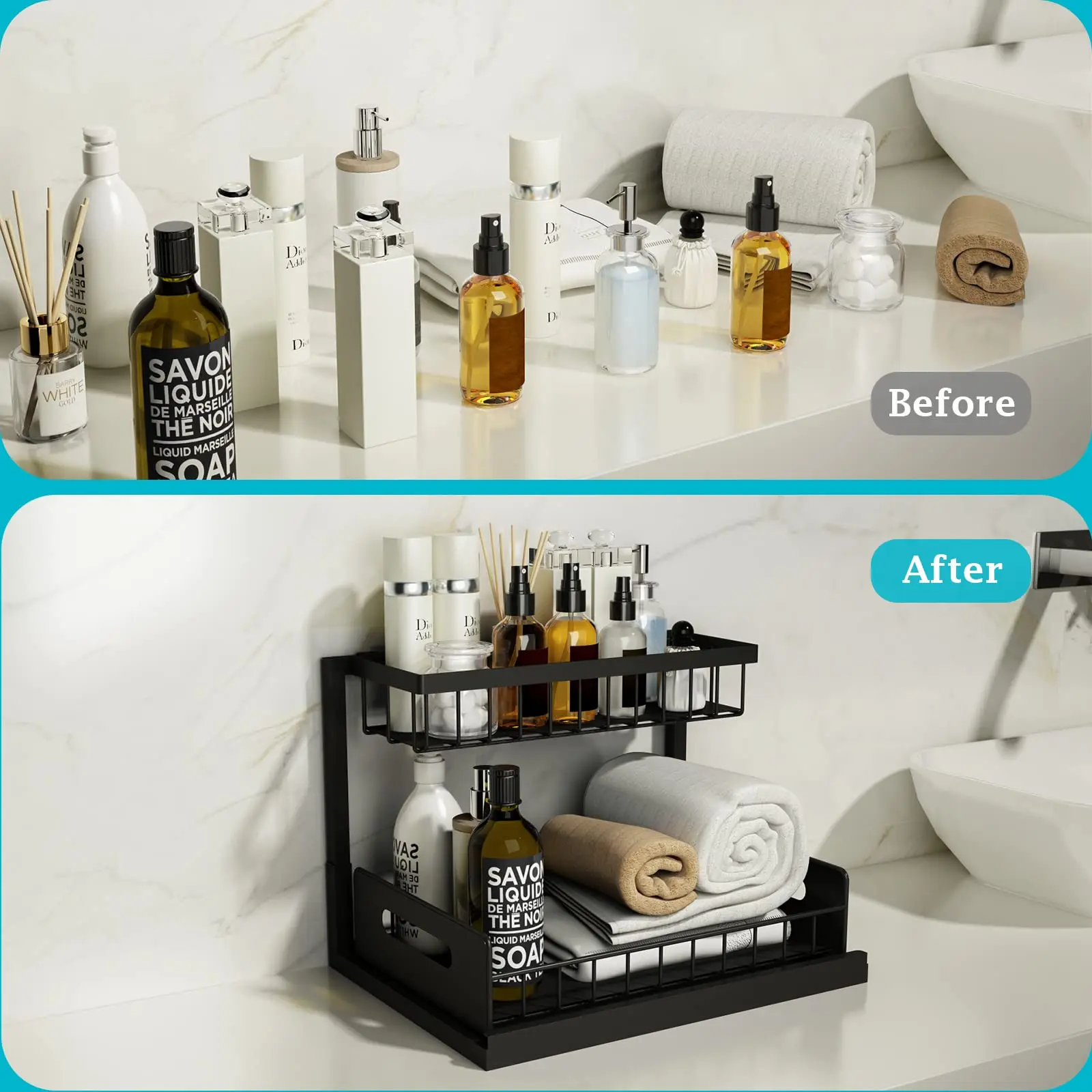 Under Sink Organizer, Pull Out Cabinet Organizer 2 Tier Slide Out Sink Shelf Cabinet Storage Shelves, Kitchen Under Storage