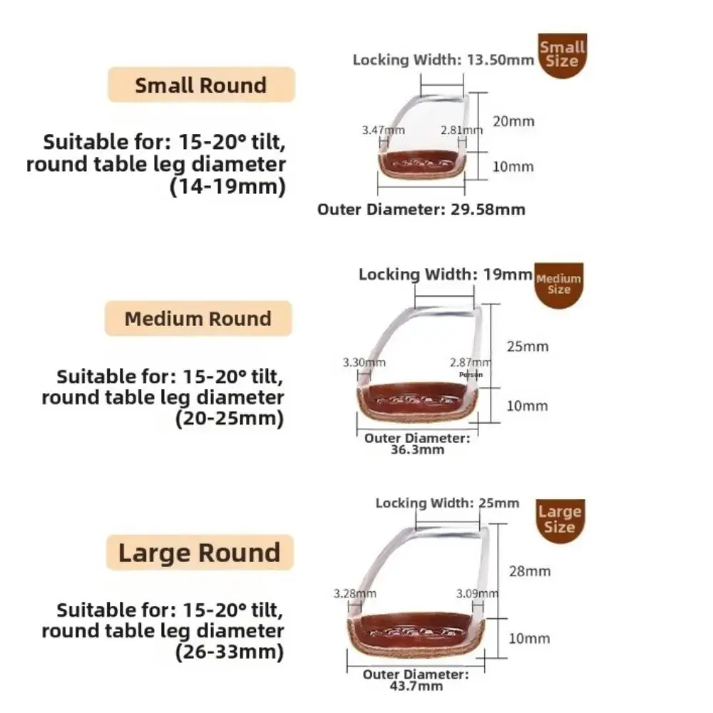 Silicone Material Silicone Chair Leg Protectors Felt Surface 15-25° Slanted Non-Slip Floor Protectors Flexible Design