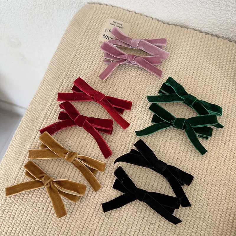 2pc Retro Velvet Bow Hair Claws Elegant Simplicity Hair Clips Black Bow Hairpins Side Clip Barrette for Women Hair Accessories 3 4pcs frosted simplicity hairpins for girls star oval triangle square hair clips for kids snap hair clips hairpins click clack