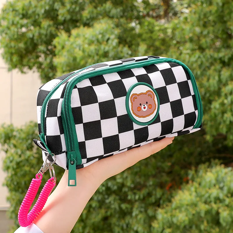 

Portable Simple High-capacity Checkerboard Grid Pencil Bag High Value Storage Stationery Bag Pencil Girl Bags