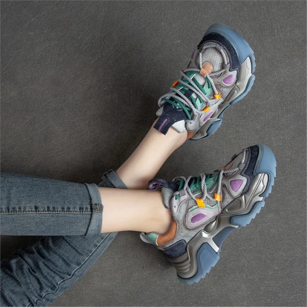 54804-c0965c.jpg Women Genuine Leather Chunky Platform Sneakers Color Block Streetwear Shoes