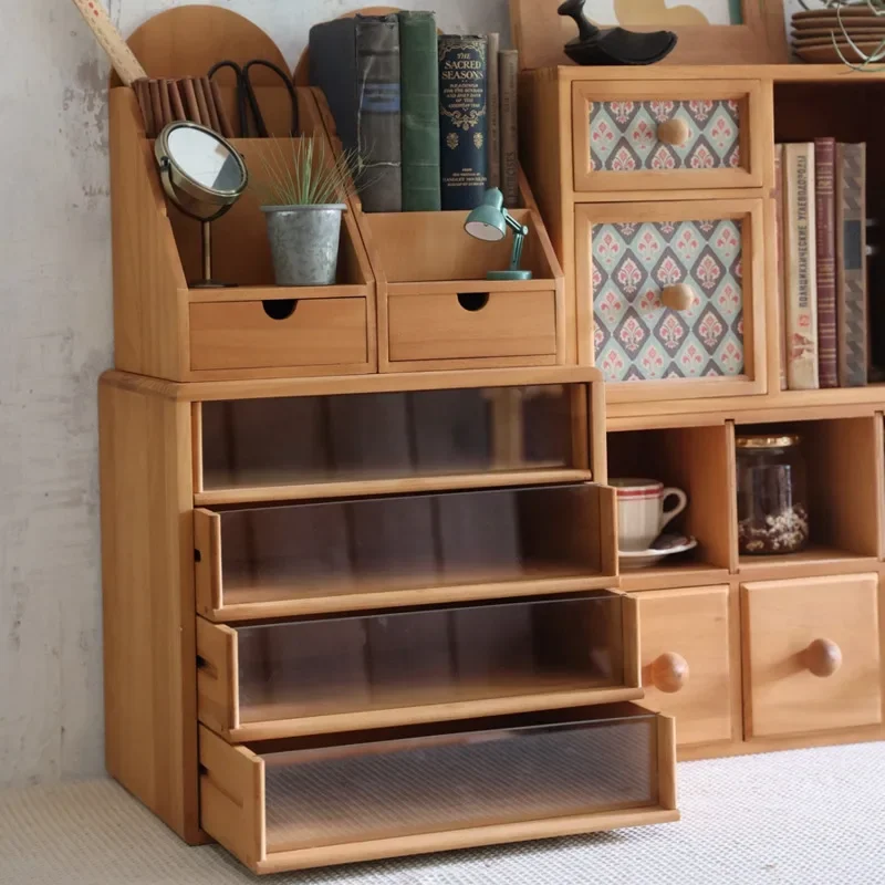 

Wooden Office Desk Face A4 File Storage Cabinet Household Tea Cup Organizer Boxes Multi-layer Classification Drawer Type Storage