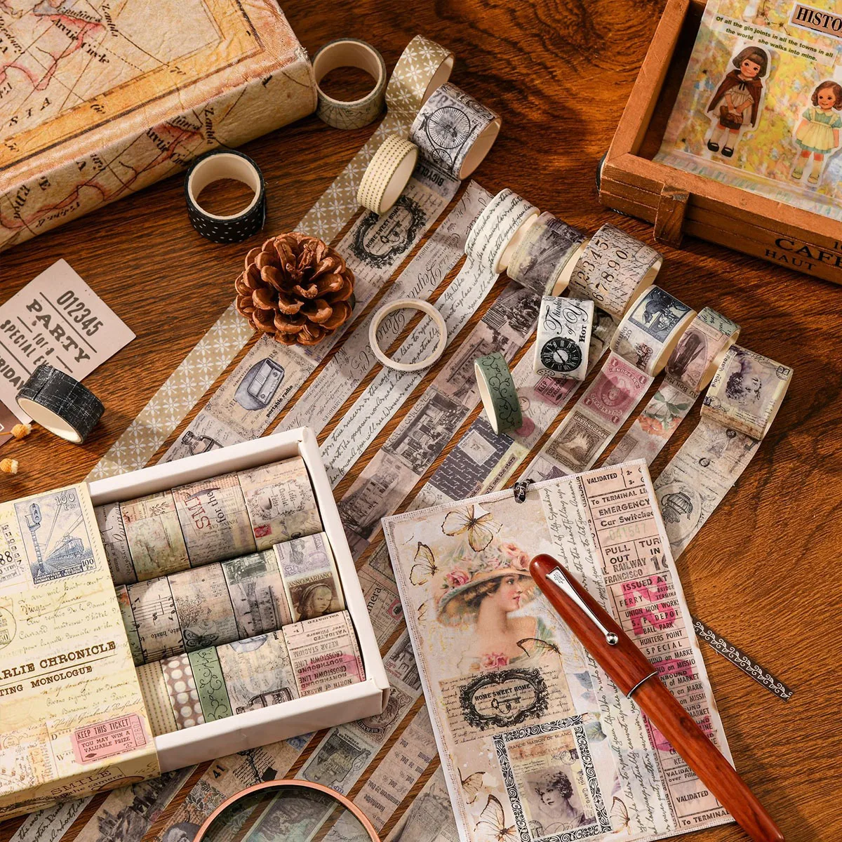 Vintage Washi Tape Set - 20-Piece Decorative Scrapbooking and Journaling Supplies