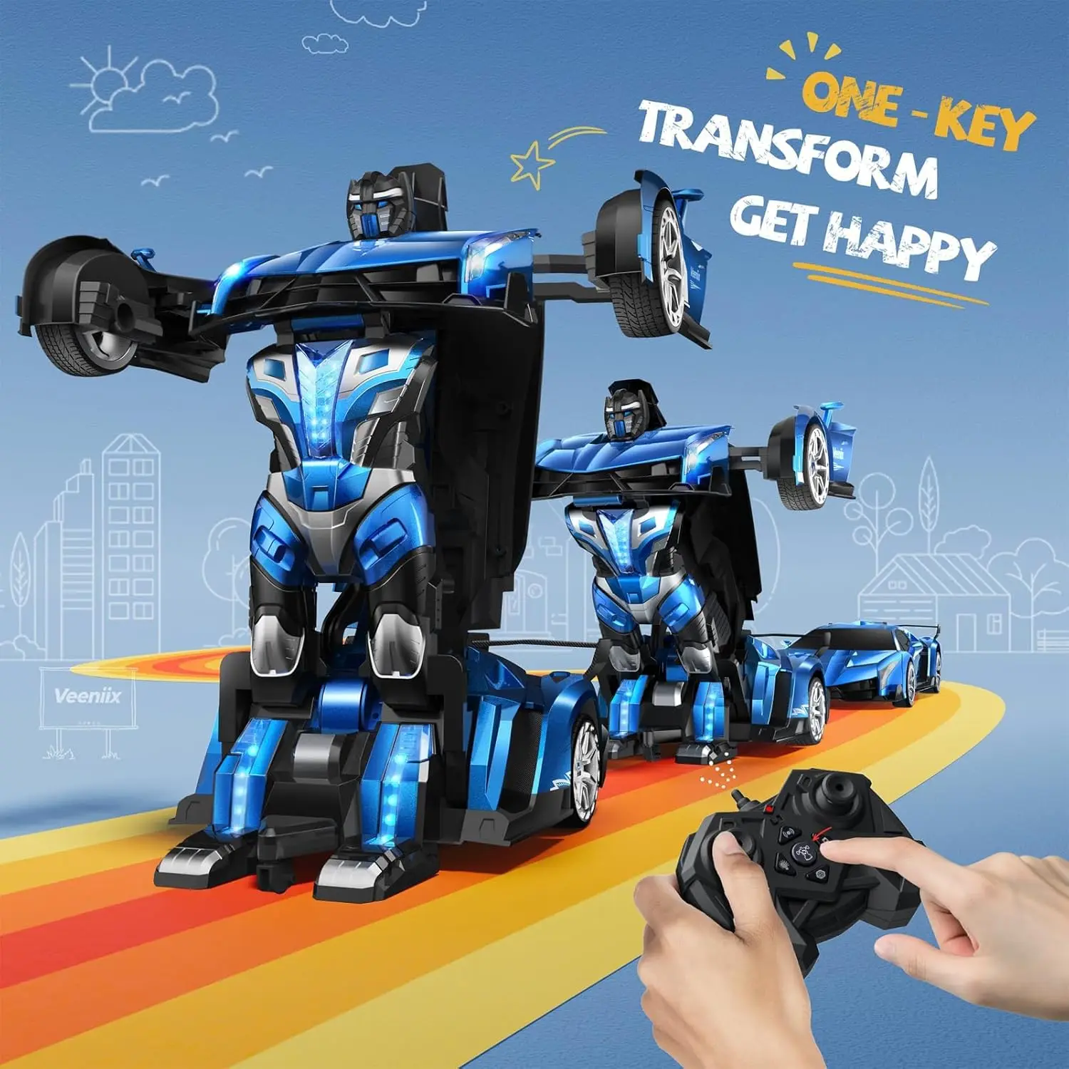 Transform Remote Control Car, 1:10 Big Size, 2 Rechargeable Batteries for 70Min, Gesture Sensing, One-Key Deformatio