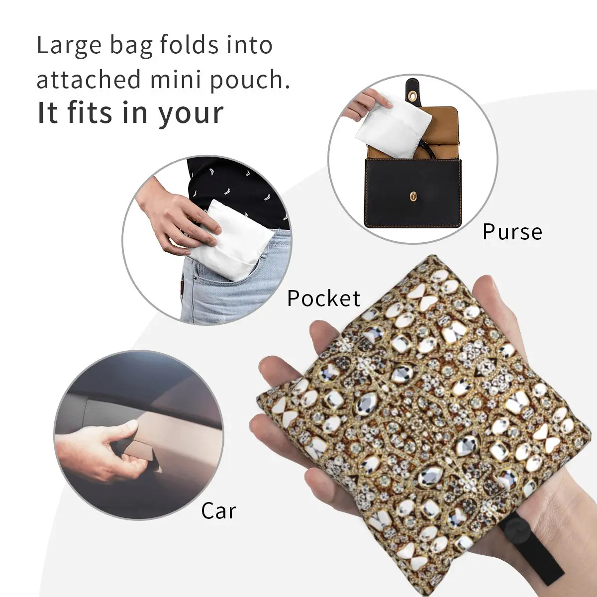 Fashion Jewelry Gemstone Silver Crystal Shopping Tote Bags Portable Glitter Rhinestones Diamonds Groceries Shopper Shoulder Bag