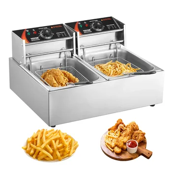 VEVOR Friggitrice Elettrica 11L Vasca Doppia Rimovibile 3000W in Acciaio Inossidabile Commerciale, Friggitrice a Olio Elettrica Temperatura Controllata 50°C - 200°C per Cucina Hotel Festa Carnevale 1