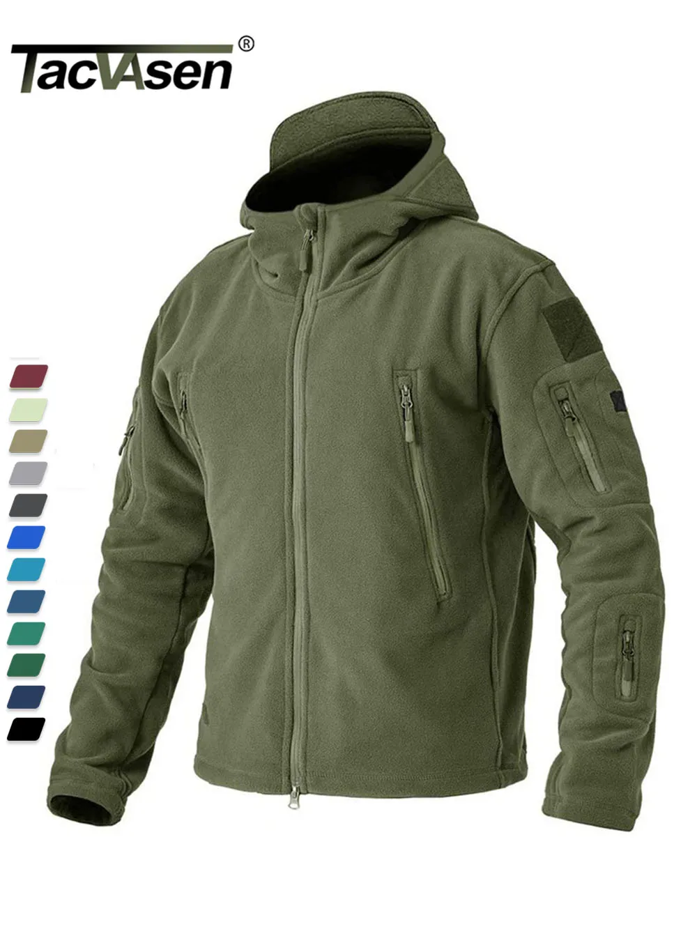 41818-e1b7e2.jpg TACVASEN Winter Hooded Coats Mens Fleece Jackets Full Zip Up Multi-Pockets Fishing Hiking Climbing Outerwear Causal Parka Tops - Image 1