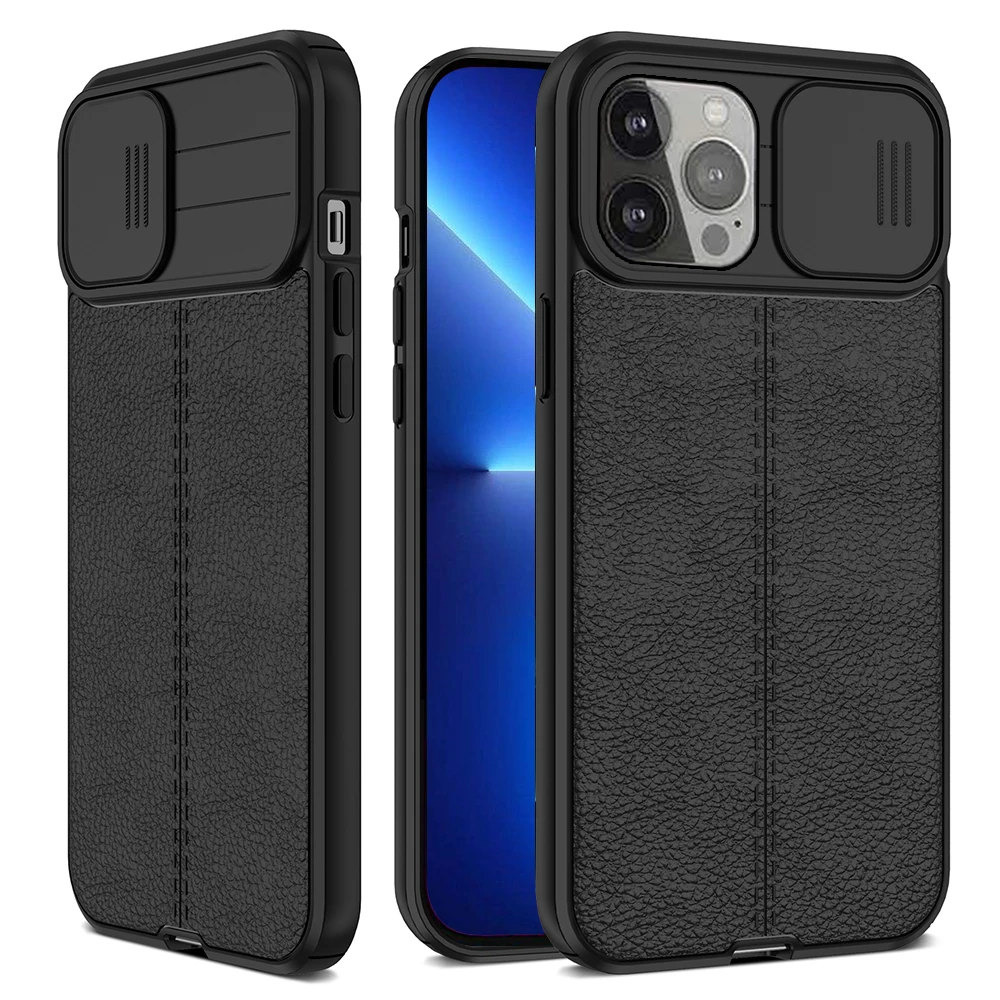 Camera Protective Leather Slide Phone Case On Iphone 13 12 11 Pro Max