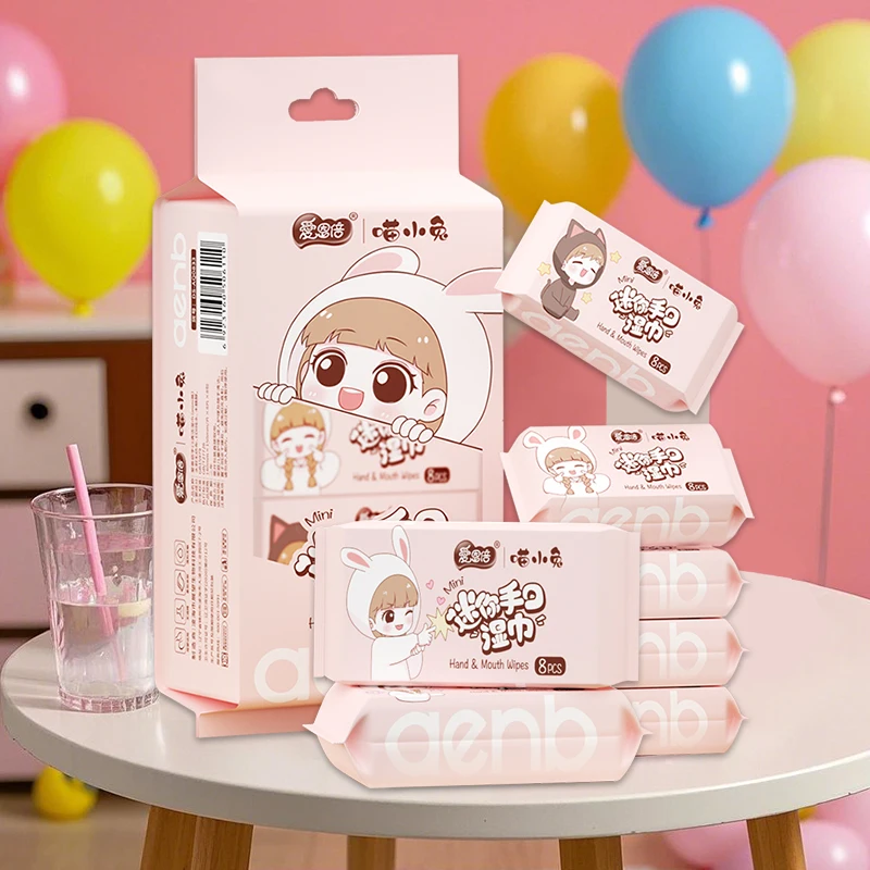Hand and Mouth Wipes Hypoallergenic Hand & Mouth Wipes 64 Sheets Thick & Moisturizing Cloth Portable Travel Pack 8 Packs Sensitive Skin