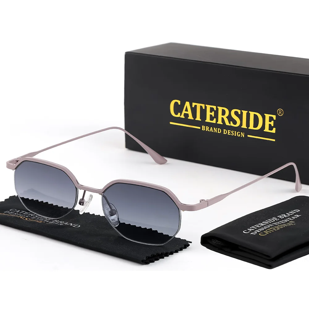 CATERSIDE Neue Retro-Sonnenbrille für Herren, polygonale Punk-Sonnenbrille mit kleinem Halbrahmen für Damen, Geschäftsreisen, Party, Brillen, UV400 – Detail 18