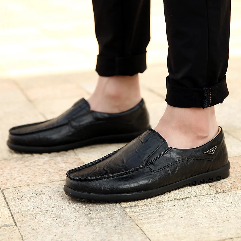 

Genuine Leather Men Casual Shoes Luxury Brand 2023 Mens Loafers Moccasins Breathable Slip on Black Driving Shoes Plus Size 37-47