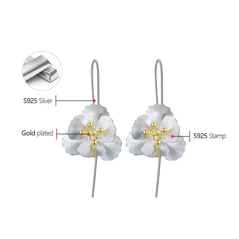 Lotus Fun Original Real 925 Sterling Silver Unusual Big Elegant Flower Dangle Earrings for Women  Statement Luxury Fine Jewelry