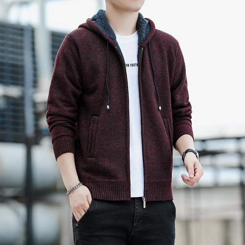 Hooded Men's Knitted Spring and Autumn Style Plush Men's 2023 Korean Version Trend Loose Zipper Pocket Versatile Sweater Jacket