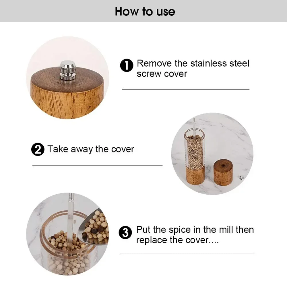Antique Color Wooden Pepper Mill Manual Salt Spice Grinder with Adjustable Ceramic Core Pepper Grinder Kitchen Helper Accessory