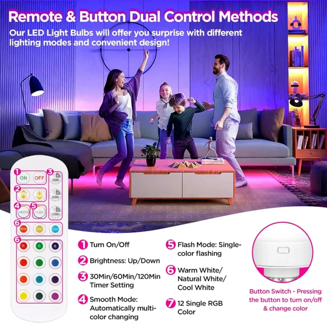 Nooknova Rechargeable Light Bulbs Remote Control Battery Operated Light Bulb with Timer, Dimmable, 3 Color Temperatures 5