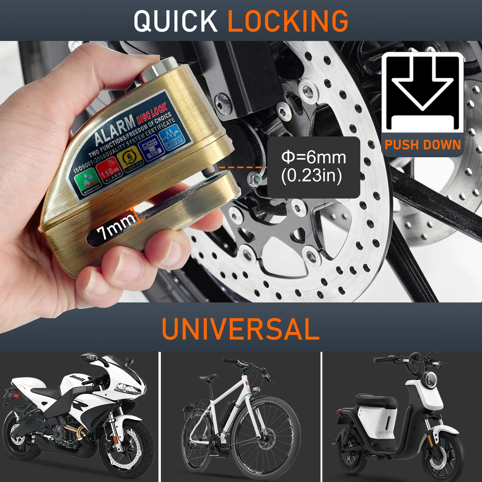 110DB Gold Waterproof Anti-Theft Lock Motorcycle Wheel Lock