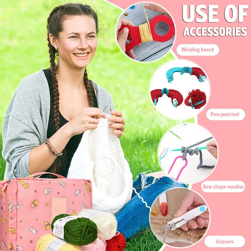 79Pcs Ergonomic Crochet Hook Set 5 Rolls Yarn Knitting Needles Kit for Starters DIY WeavingTools Knitting Accessories Supplies