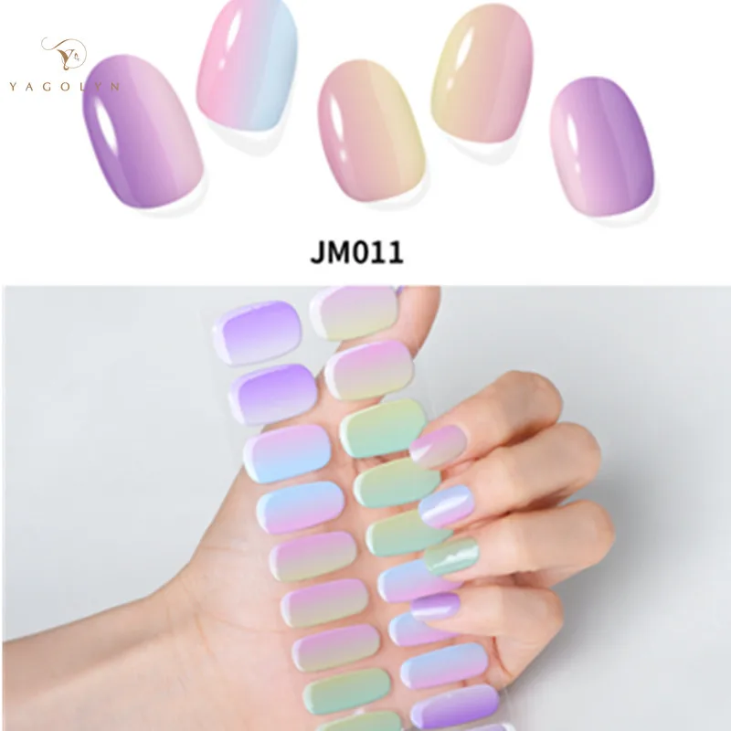 20Tips Nude Semi-Cured Gel Nail Patch Slider Waterproof Long Lasting Solid Color Full Cover Gel Nail Sticker UV Lamp Needed 2