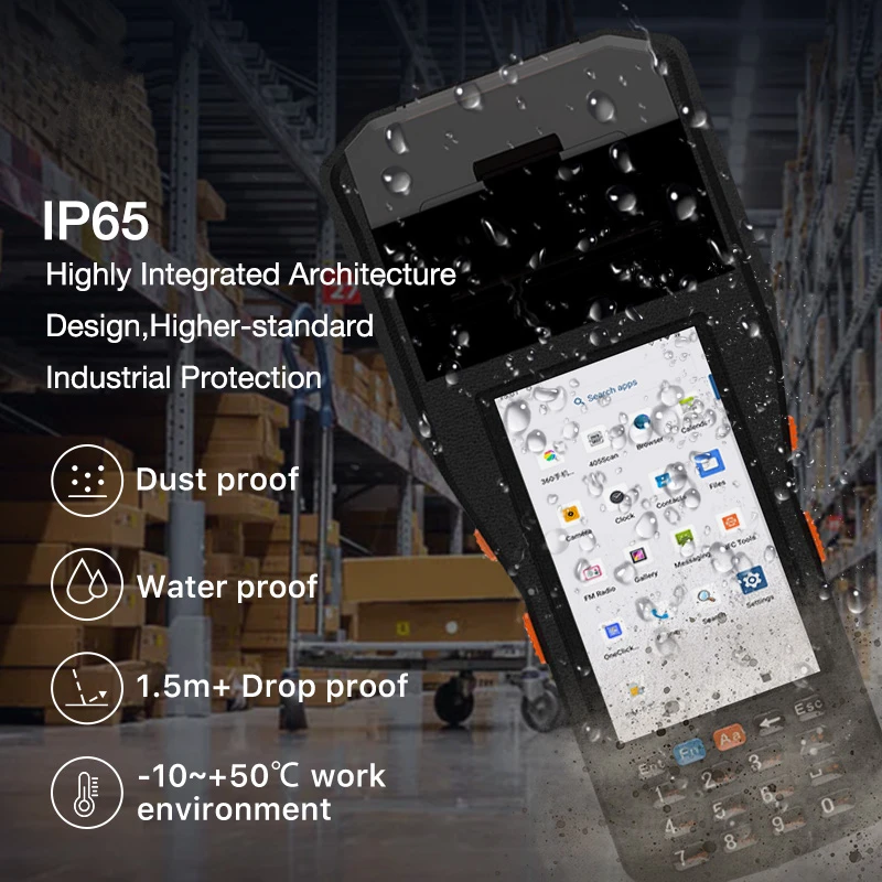 Handheld PDA Android 11 Wifi Bluetooth RFID 1D 2D Barcode Scanner Rugged Handheld Terminal Build In 80MM Receipt Label Printer