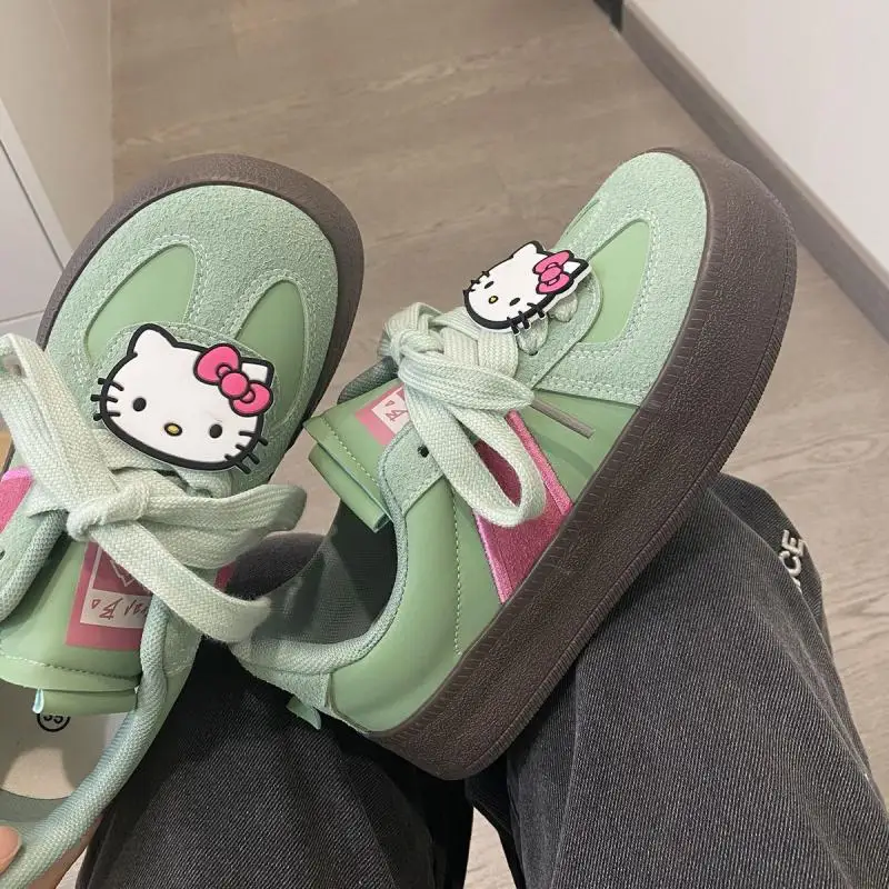 

Женская обувь на толстой подошве Hello Kitty, зеленая парусиновая обувь с большой головой, Размеры 35-40, аниме, игрушки для детей, подарки для девочек