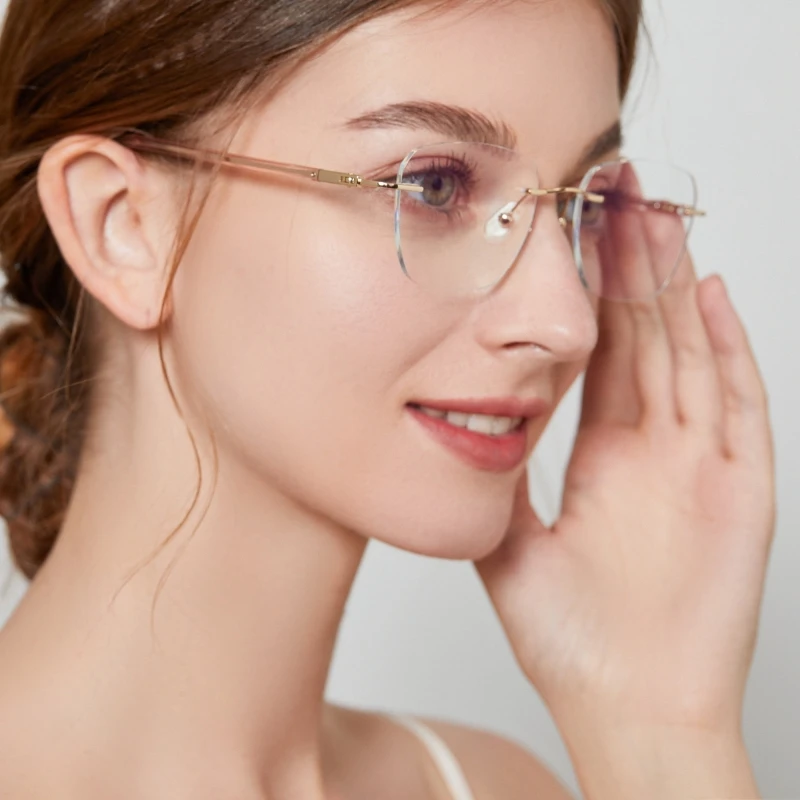 Fashion Light Luxury Women's Eyewear Retro Metal Frameless Eyeglasses Optical Prescription Glasses Frame E1