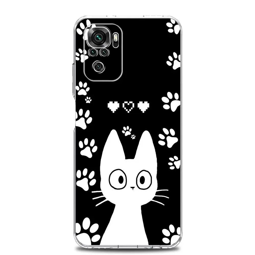 Clear Soft Phone Case with Cute Cartoon Black Cat Design