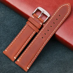 Premium Matte Cowhide Leather Watch Strap with Quick Release and Steel Buckle - 22mm (Dark Red)