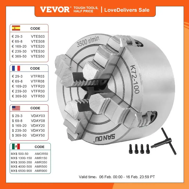 Vevor Mandrino Per Tornio Indipendente Mandibola Reversibile Accessori K72-125 4/5/6 Pollici Per Tornio In Metallo Per Macchina Per Tornio Mandrino Pe