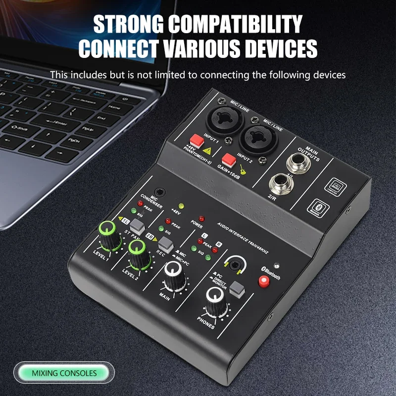 2 Channels Professional portable Audio Mixer Interface sound card console mini USB MIXER for Guitar Recording Studio Singing