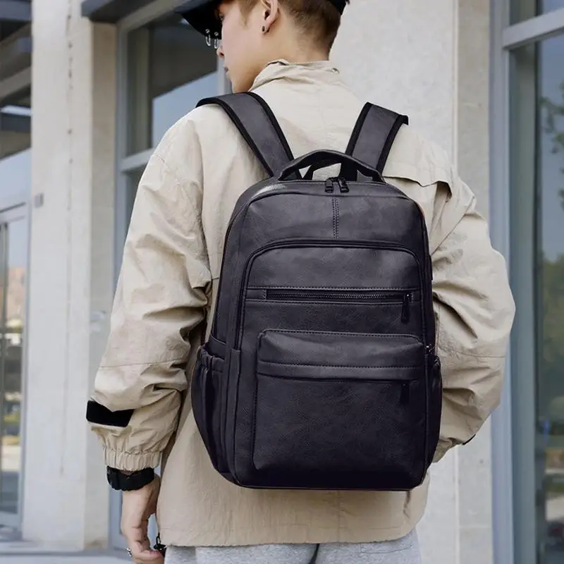 Vintage Laptop Computer Backpack Leather Daypack Casual Bookbag Travel Backpack For College Office School Stylish Shoulder Bag