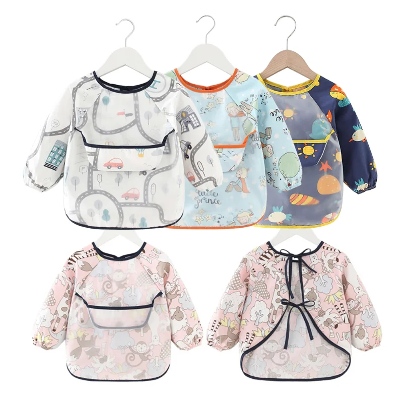 

Qshare Baby Bibs Waterproof Apron Long Sleeve Art Smock for Kids Baby Stuff Chest Protection Feeding Bibs Infant Burp Cloths