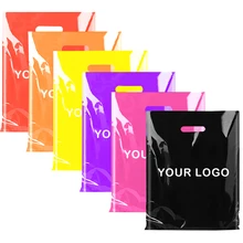 100 pièces sac à provisions couleur Logo personnalisé avec poignée sac cadeau en plastique sac en plastique pour client d'affaires (hors frais d'impression)